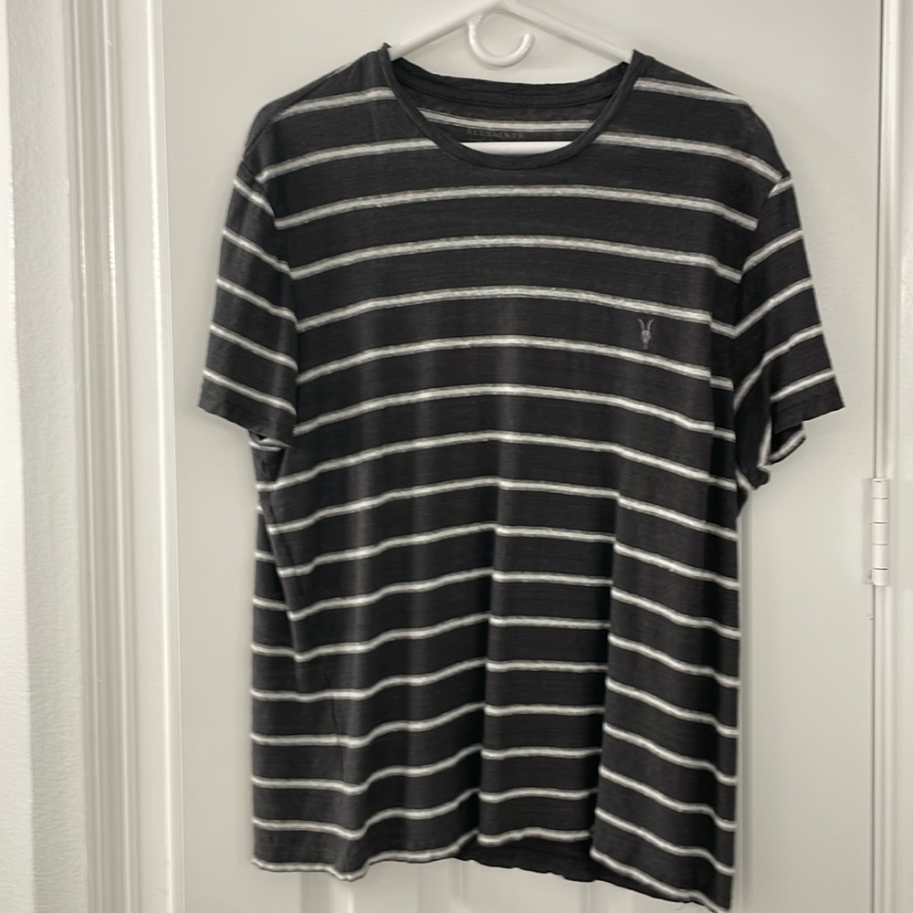 All Saints Black and White Striped Dress Shirt